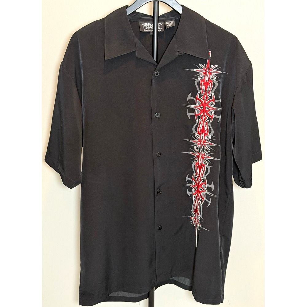Dragonfly Vintage Men's XL Woven Polyester Short Sleeve Graphic Button-Up Shirt